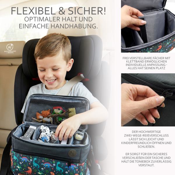 BAMBINIWELT Musikbox-Tasche für Hörwürfel z.B. Toniebox und Tigerbox Touch, verstellbare Innenfächer, Netzfach für Zubehör GROSS